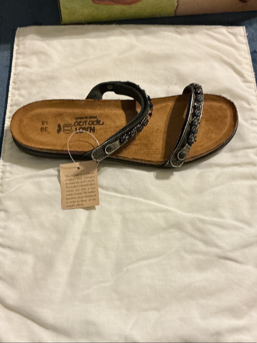 Naot Black Beaded Double-Strap Slide Sandal with Brown Footbed